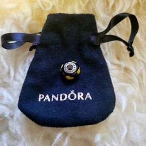 Pandora Retired Black w/ Yellow🌼Flower Murano Glass Charm Bead